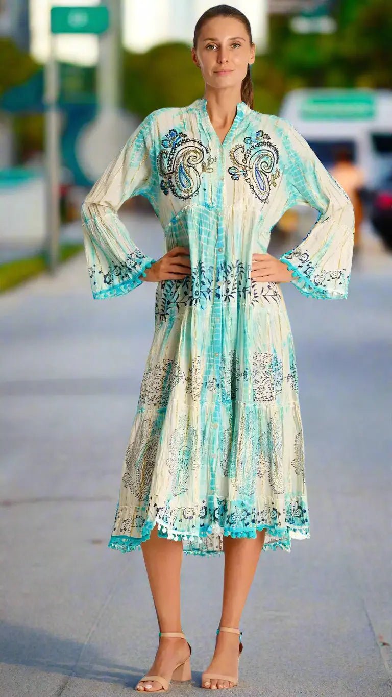 Tie Dye Embroidered Shirt Dress - Premium Resort Wear | Luxury Shirt Dress for Vacation & Cruise | Club Moda