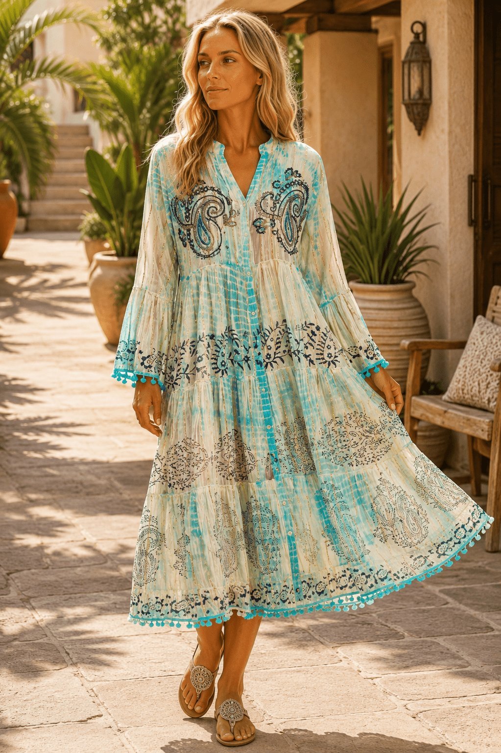 Tie Dye Embroidered Shirt Dress - Premium Resort Wear | Luxury Shirt Dress for Vacation & Cruise | Club Moda