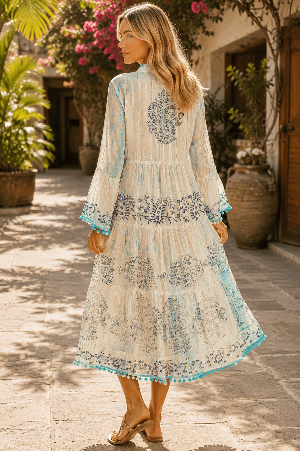 Tie Dye Embroidered Shirt Dress - Designer Shirt Dress | Elegant Kaftan Cover Up Dress | Club Moda USA