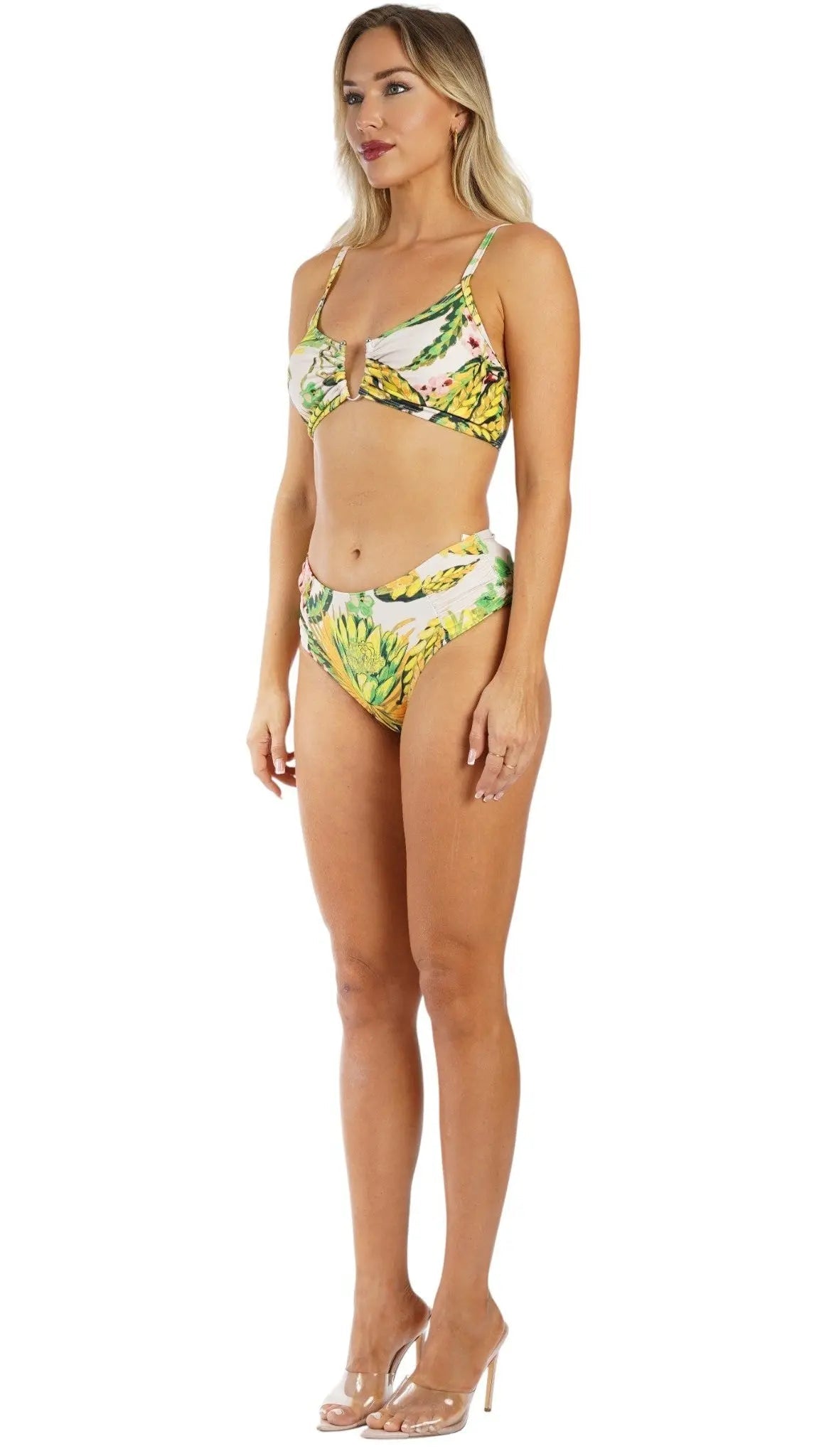 Wholesale Tropical High-Waist Bikini Set with Matching Cover Ups | Resort Swim Supplier Club Moda 2-Piece Swim Set
