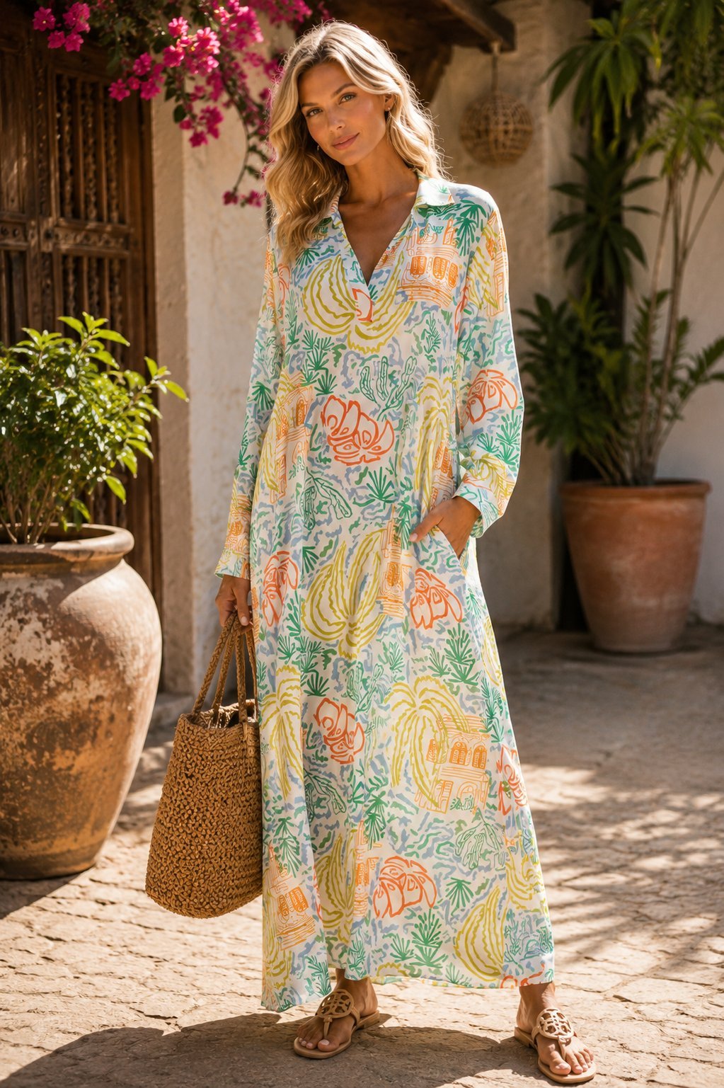 Tropical Print Luxury Maxi Caftan – Resort Wear - Premium Resort Wear | Luxury Caftan for Vacation & Cruise | Club Moda