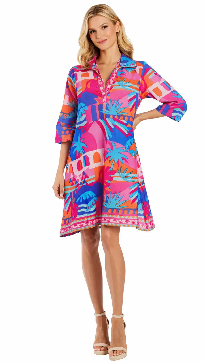 Tropical Printed Shift Tunic Dress – Luxury Resort Wear - Designer Cover-Up | Elegant Kaftan Cover Up Dress | Club Moda USA