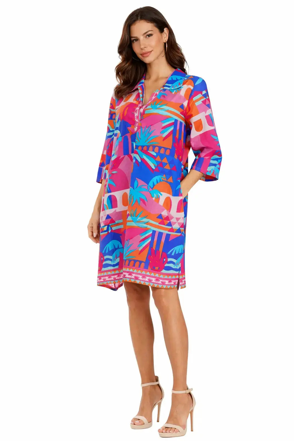 Tropical Printed Shift Tunic Dress – Luxury Resort Wear | Colorful Vacation Cover Up Club Moda Mini Dress