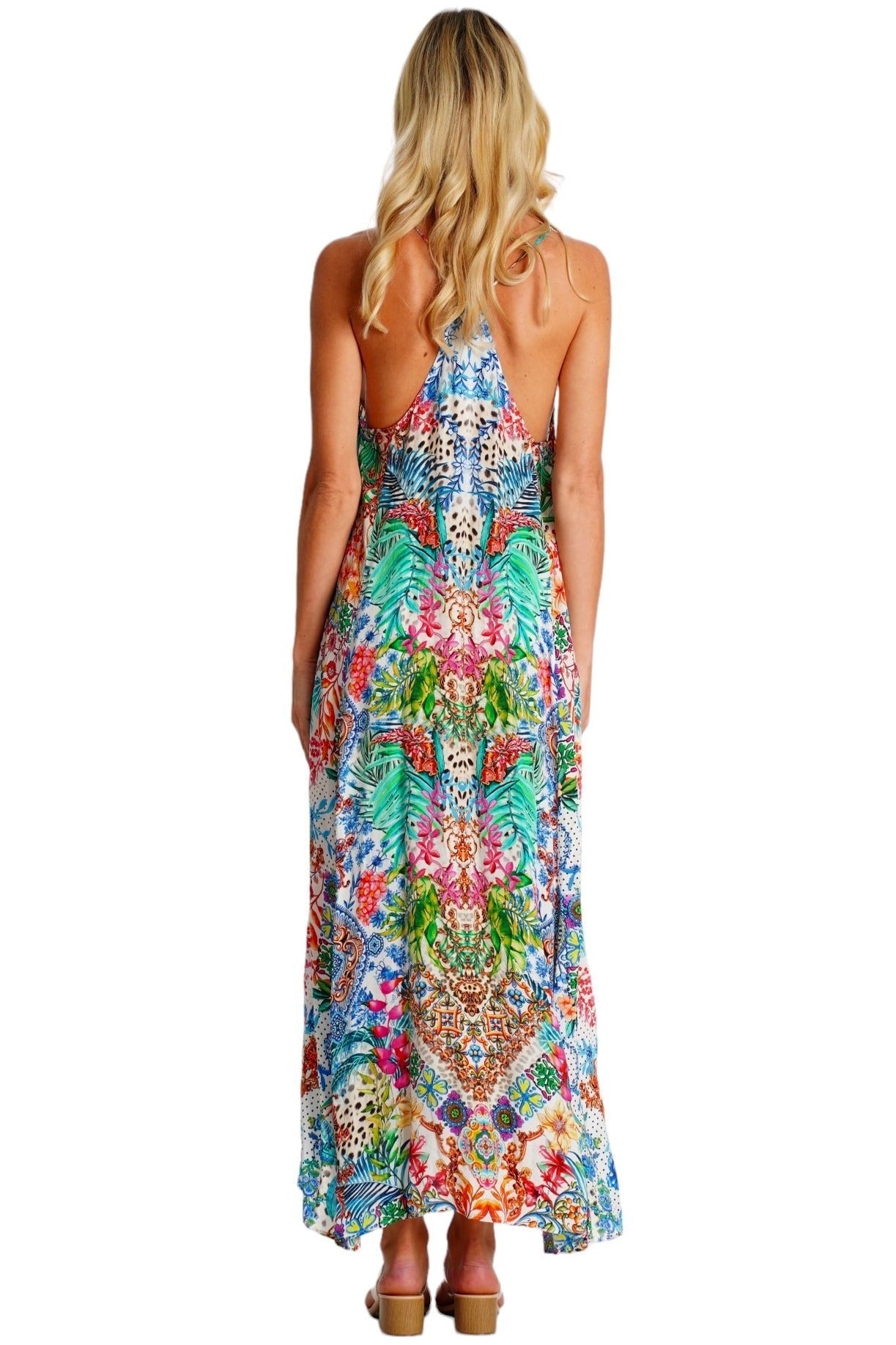 Tropical-print racerback maxi dress with a long skirt, additional view