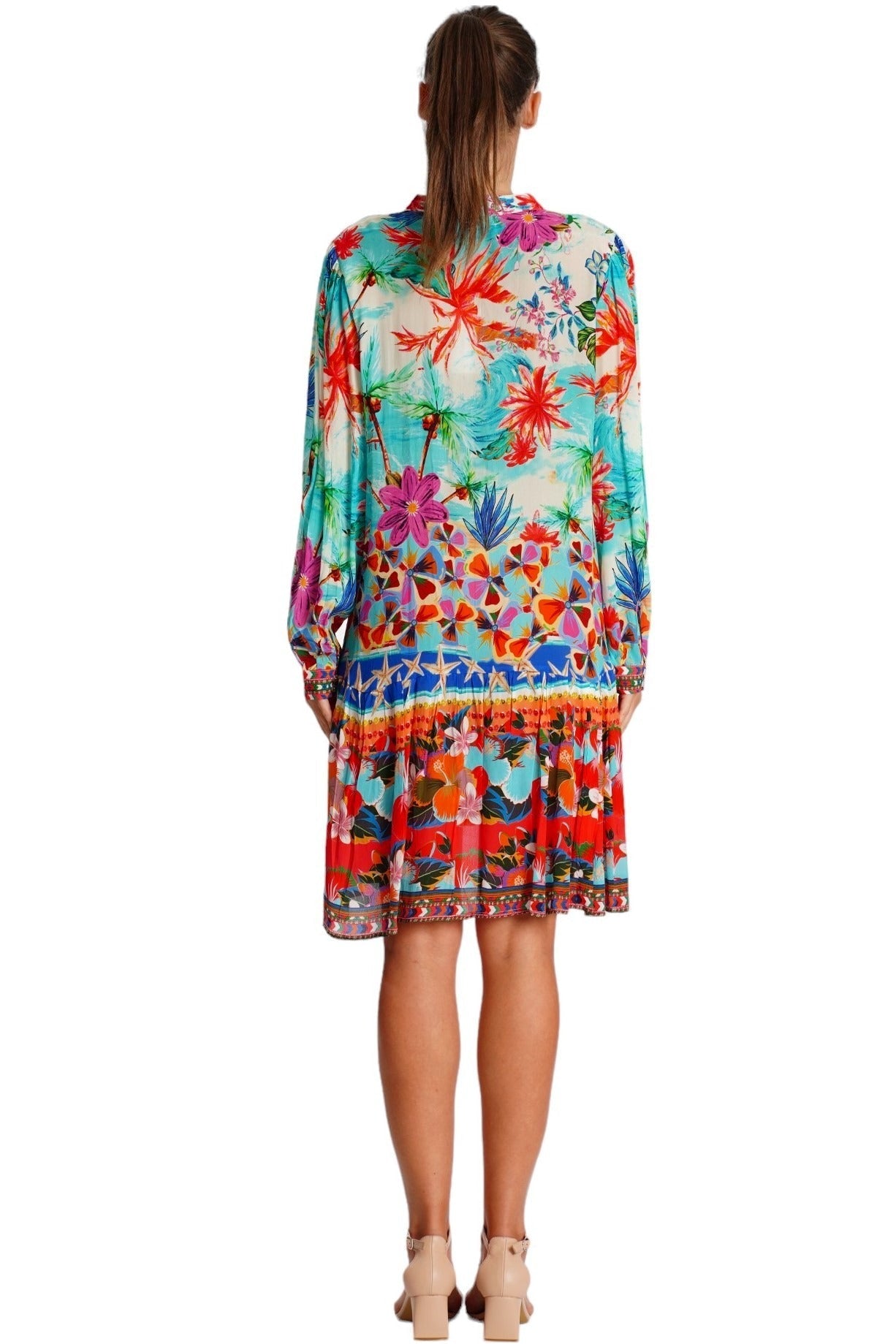 Vibrant Floral Mini Dress – Tropical Print Vacation Dress for Women - Side View | Club Moda USA