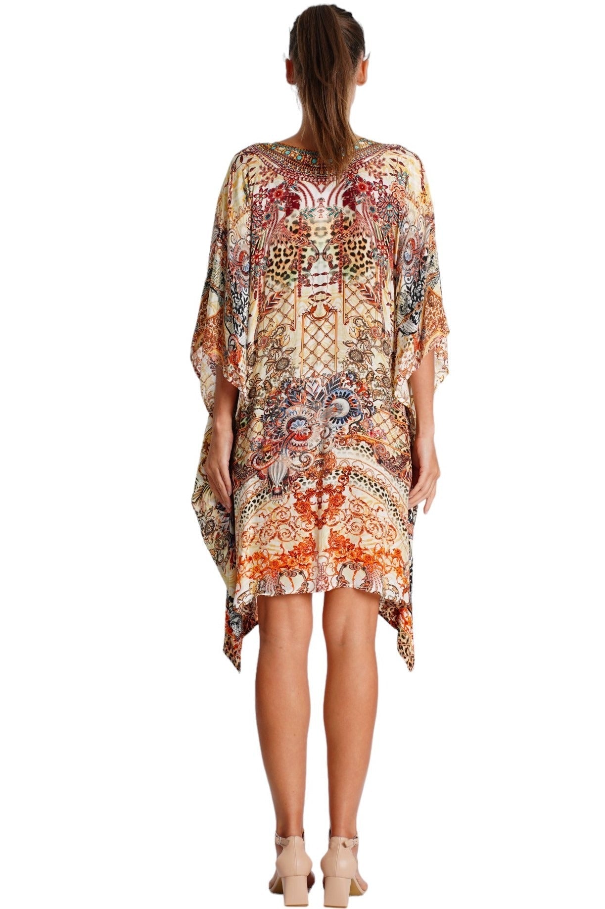 Vibrant print kaftan dress, shown from another angle