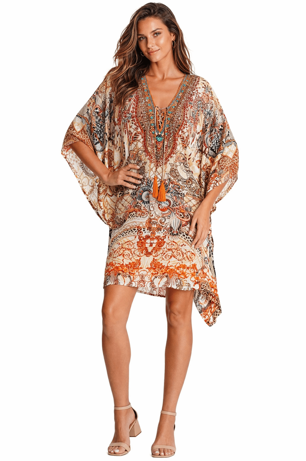 Vibrantly printed kaftan dress for beach vacations, additional view