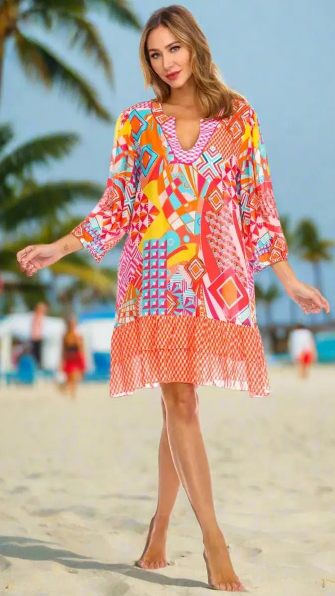 Vintage Printed Summer Dress - Premium Resort Wear | Luxury Mini Dress for Vacation & Cruise | Club Moda