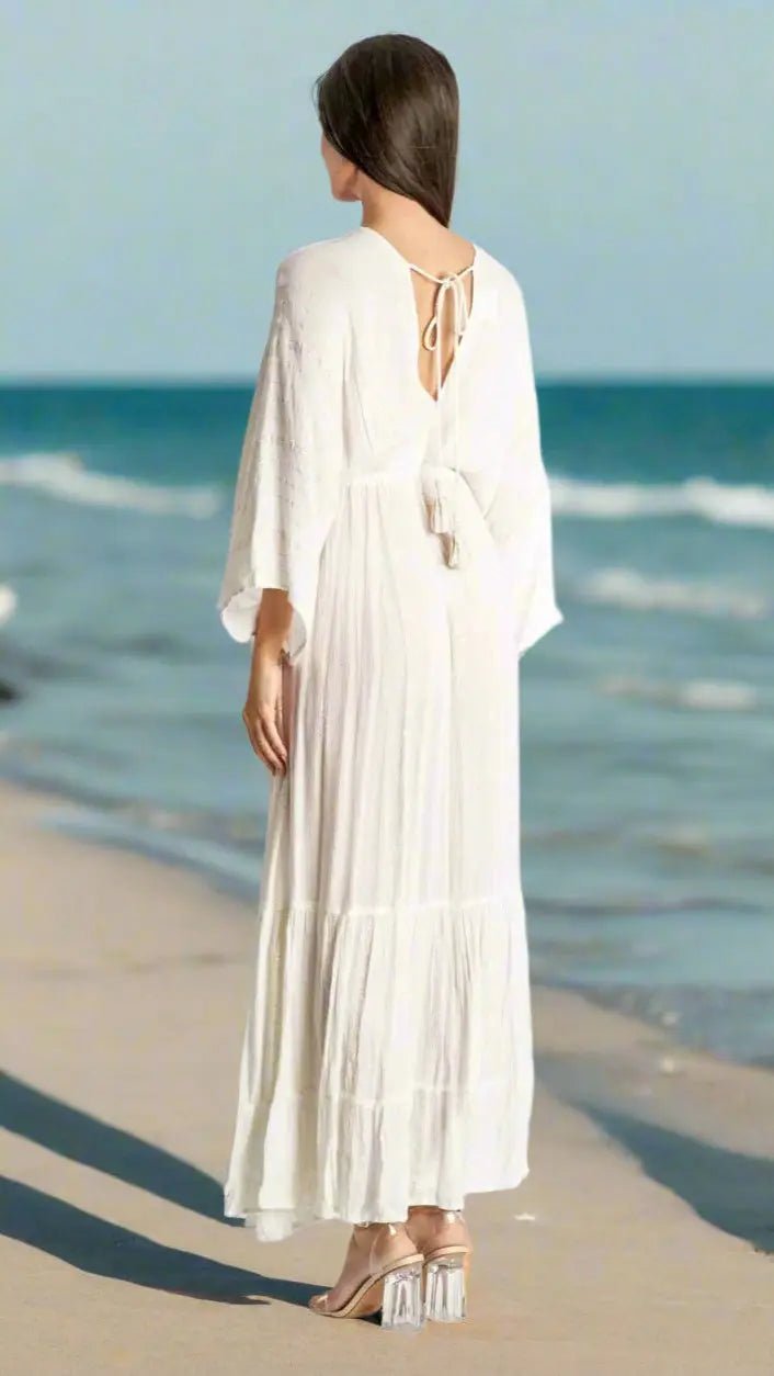 White Maxi Robe Resort Dress - Designer Maxi Dress | Elegant Kaftan Cover Up Dress | Club Moda USA