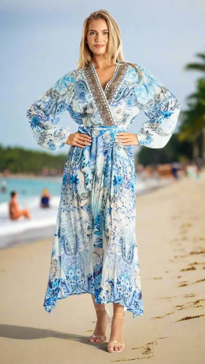 Women's Maxi Wrap Dresses - Designer Maxi Dress | Elegant Kaftan Cover Up Dress | Club Moda USA