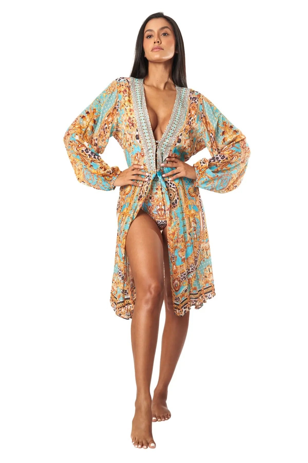 Wrap midi dress cut for warm-weather beach and resort days, further view