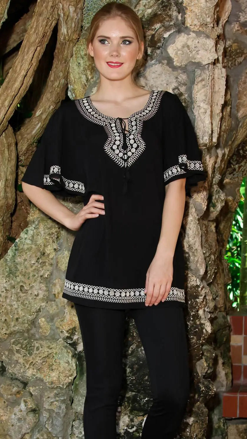 Embroidered Mini Tunic Cover Up for Beachwear - La Moda Clothings