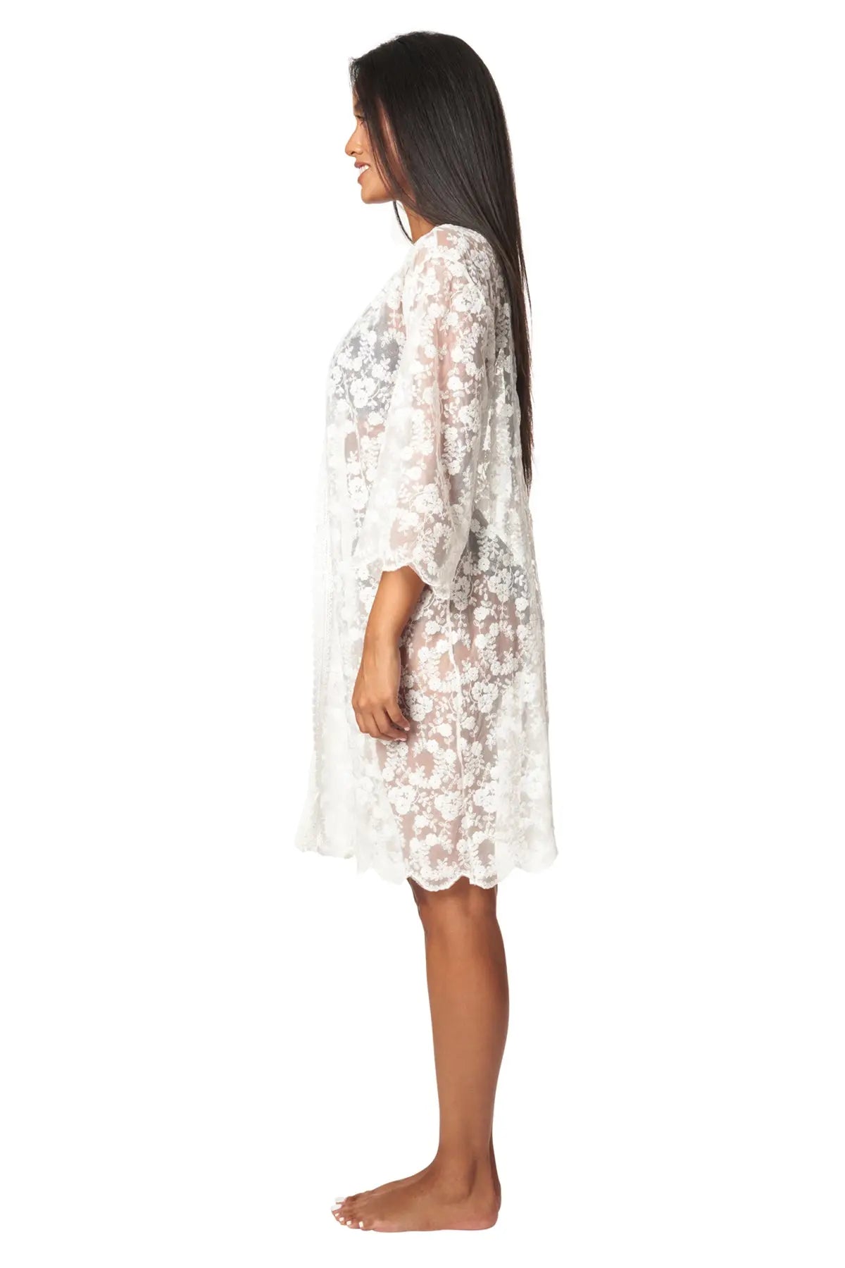 White Boho Lace Kimono Cover Up - La Moda Clothing