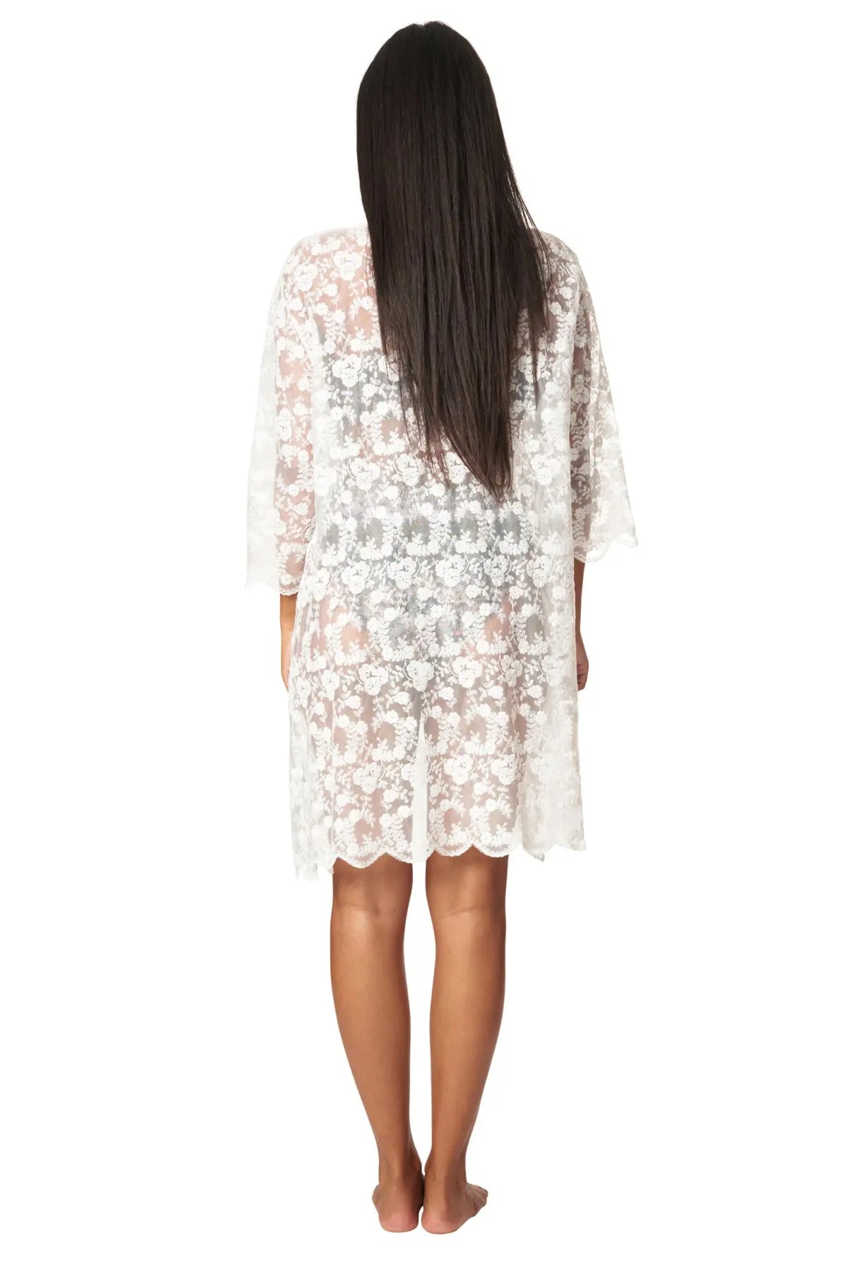 White Boho Lace Kimono Cover Up - La Moda Clothing