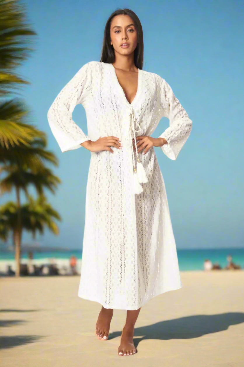 Women's Lace Kaftan Long Maxi Dress - La Moda Clothing