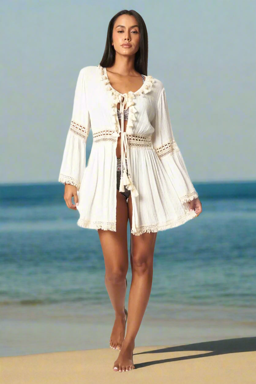 Tie Front Kimono Cover up - La Moda Clothing