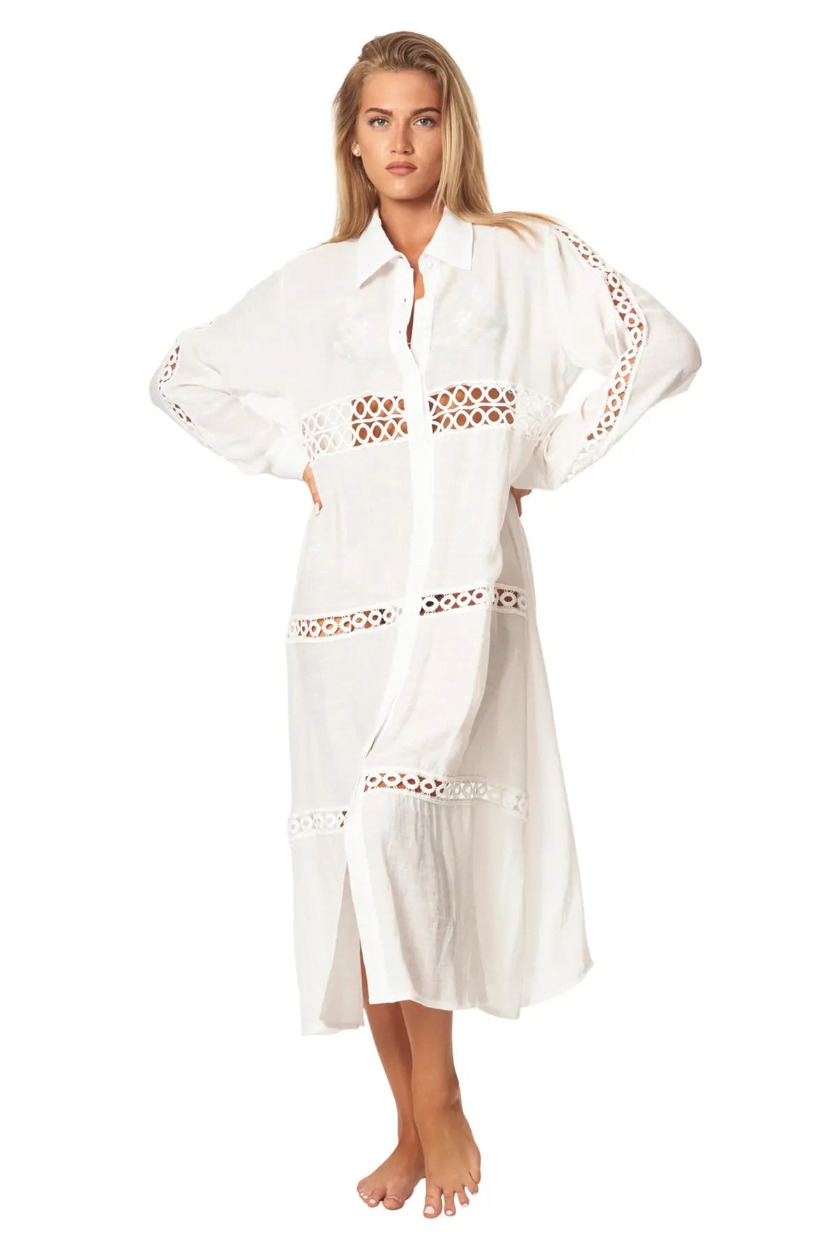 Women Loose Long Sleeve Shirt Dress Swimsuit Cover Ups - La Moda Clothing