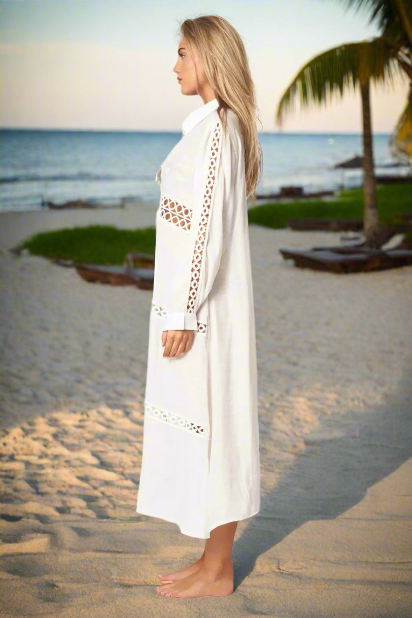 Women Loose Long Sleeve Shirt Dress Swimsuit Cover Ups - La Moda Clothing