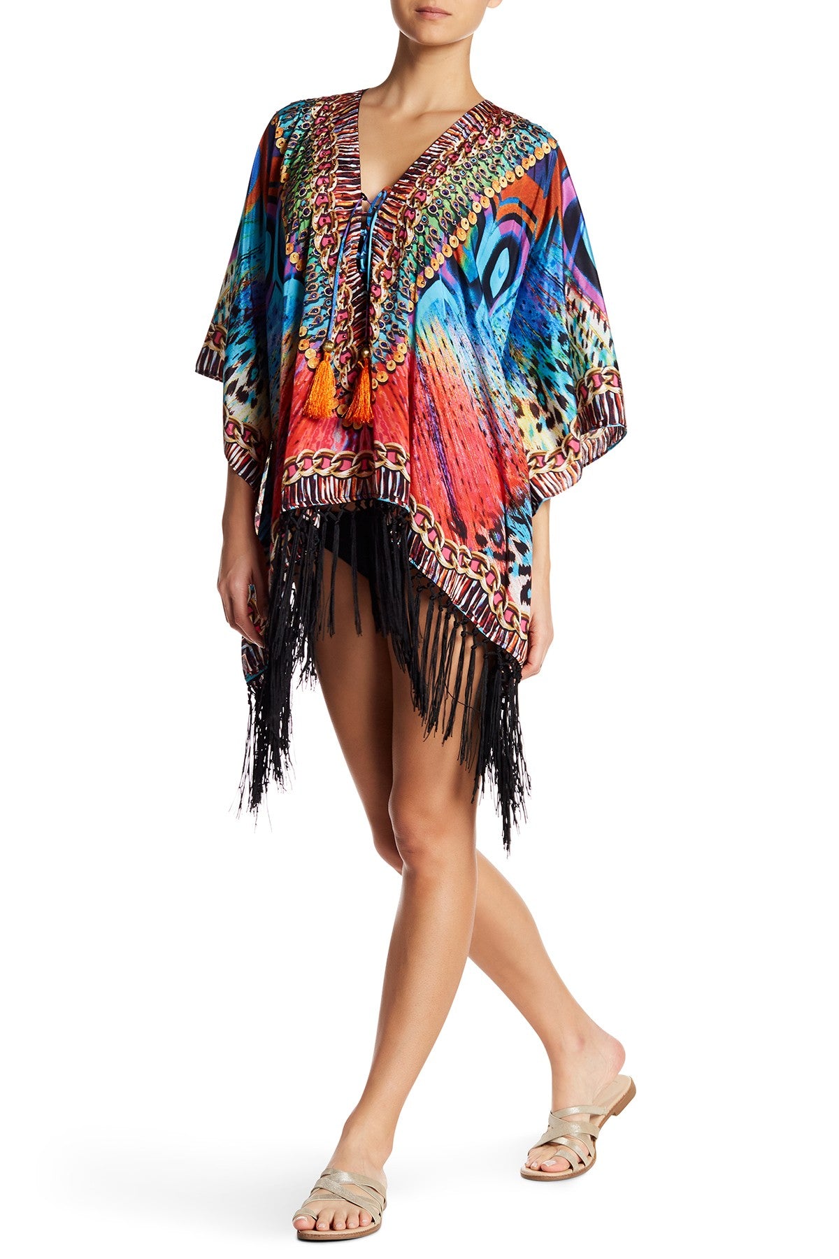 Club Moda Bright Peacock Fringe Kaftan