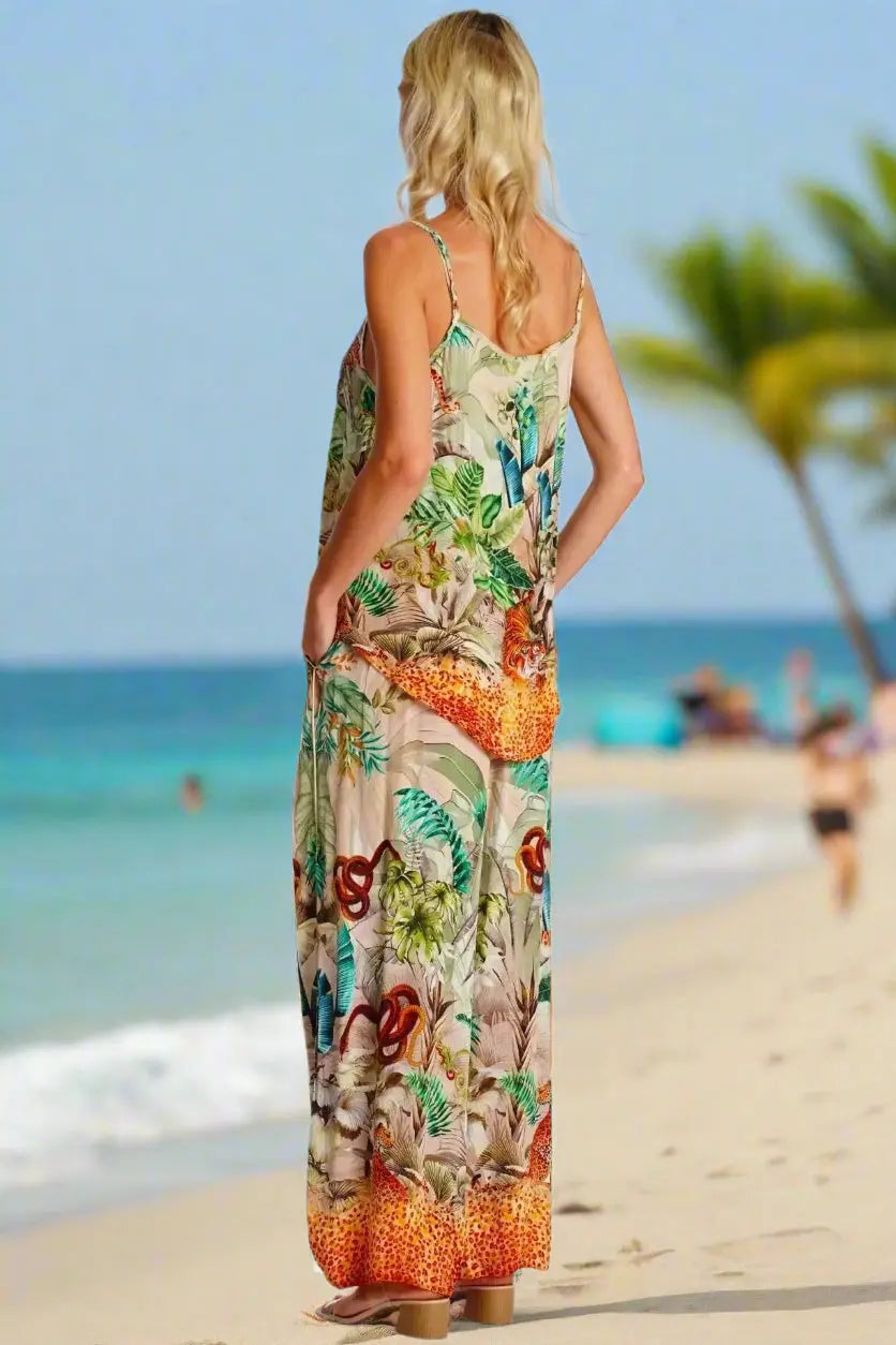 2 Pc Resort Set - Designer Pant Set | Elegant Kaftan Cover Up Dress | Club Moda USA
