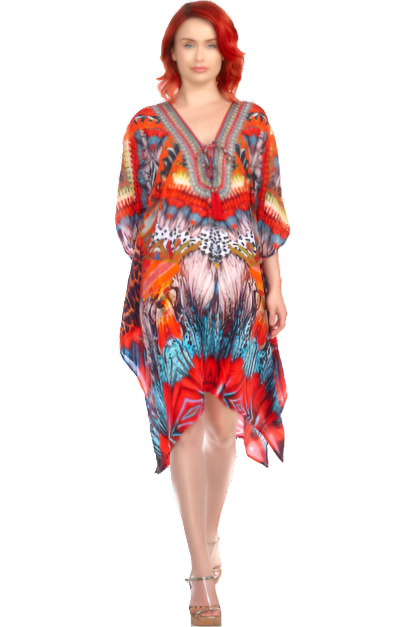 Multi-Color Trendy Vacation Beach Caftan Dress