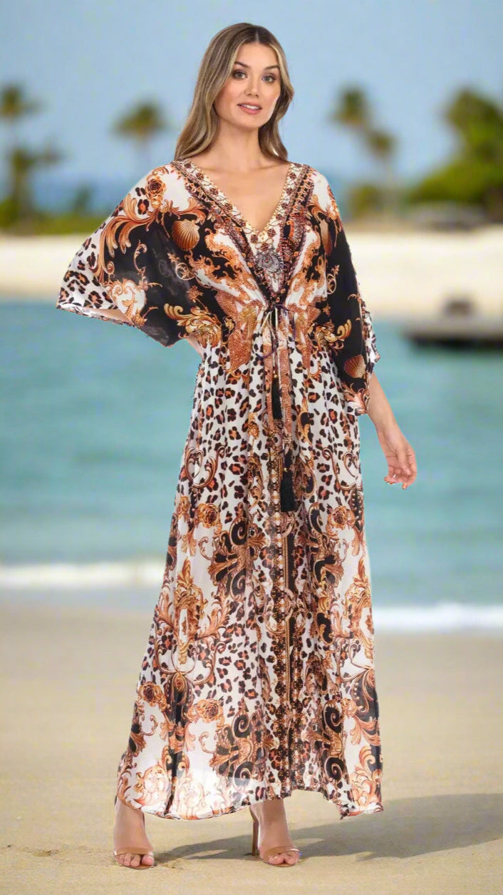 Royal Jungle Printed Long Kaftan-Style Robe And Beachwear Cover Up - La Moda Clothings