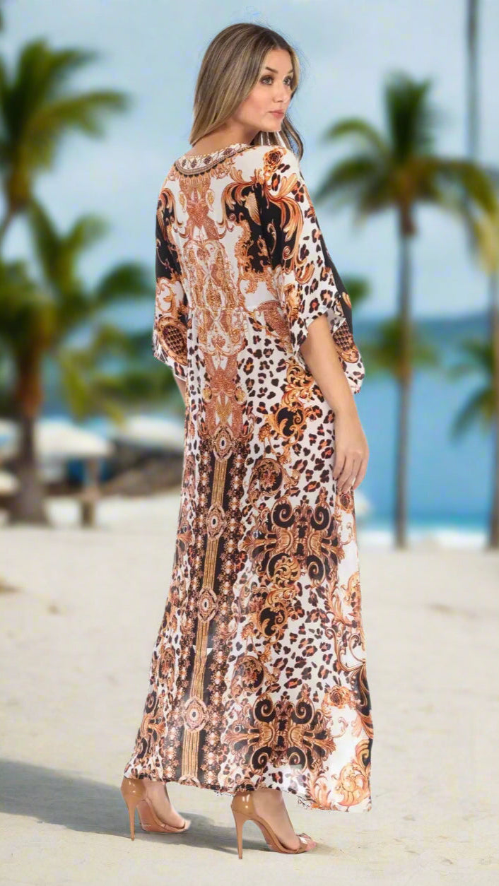 Royal Jungle Printed Long Kaftan-Style Robe And Beachwear Cover Up - La Moda Clothings