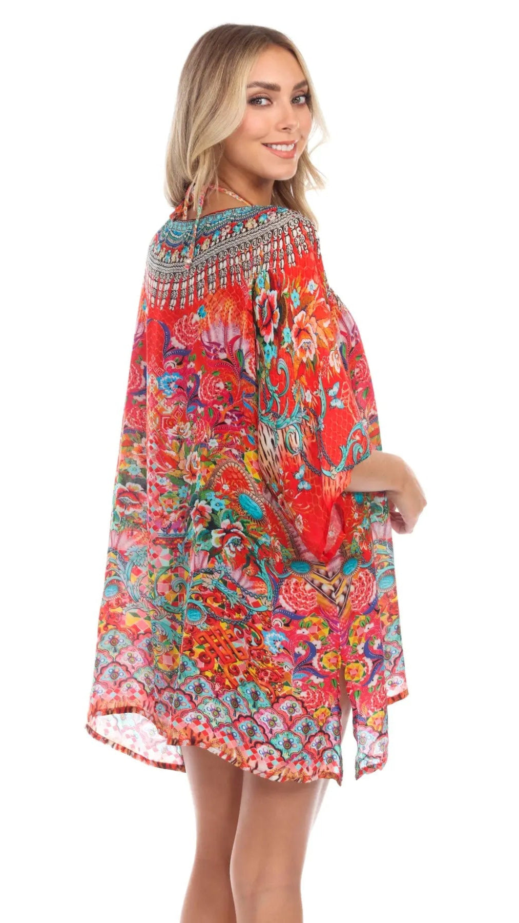 Soul of Summer Mixi Short Kaftan Dress in Viscose Silk - La Moda Clothings
