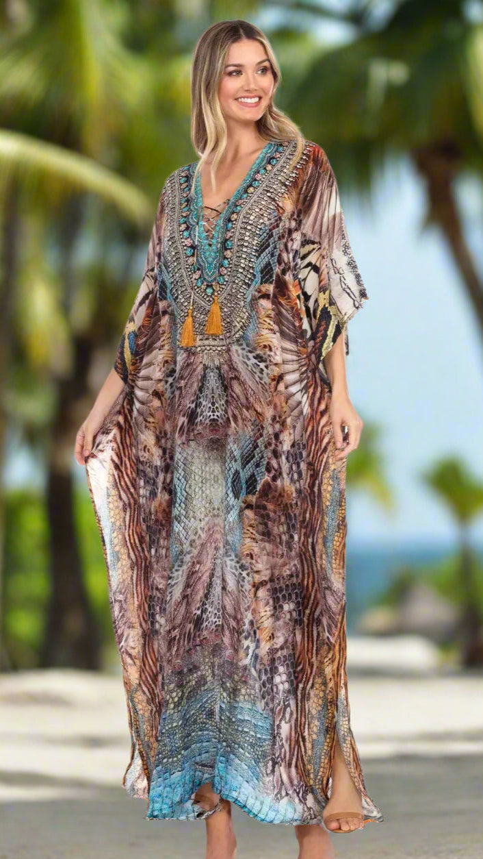 Animal Paradise Long Caftan Dress - La Moda Clothings