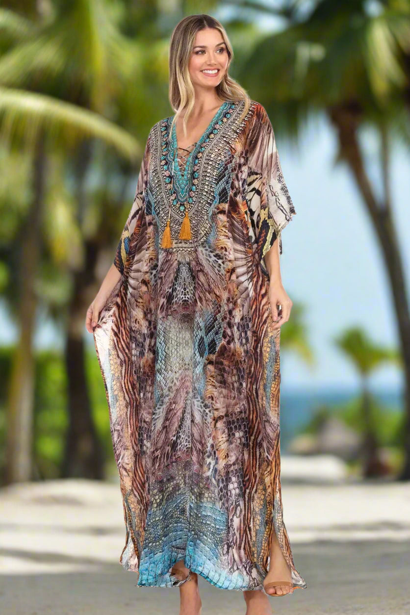 Animal Paradise Long Caftan Dress - La Moda Clothings