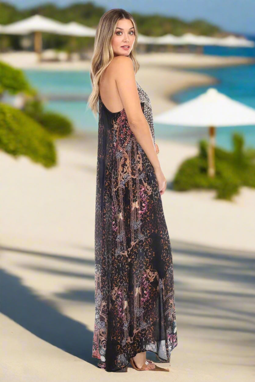 Maui Nights Elegant Maxi Pocket Dress in Viscose Silk - La Moda Clothings