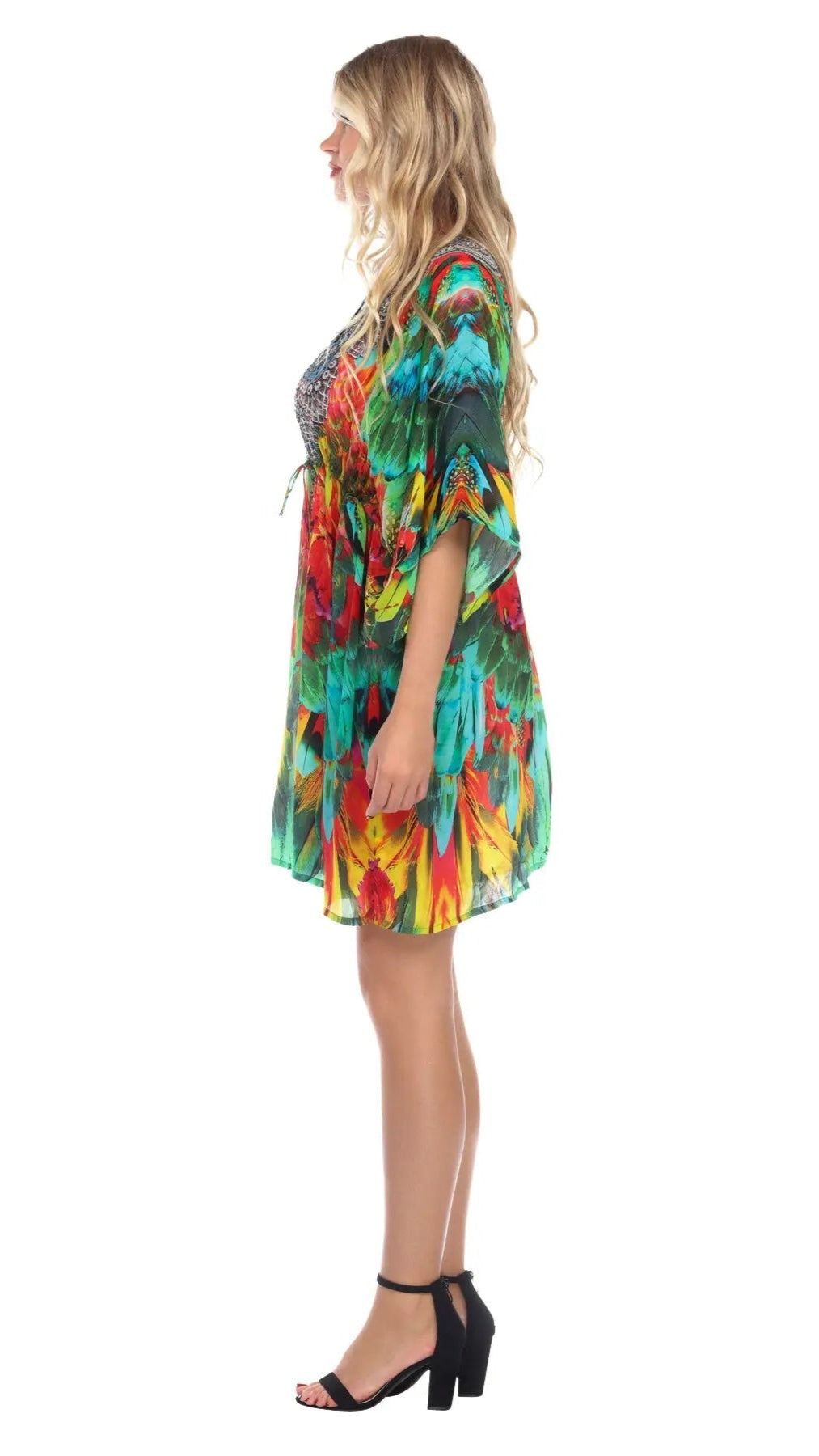 Macaw Short Robe Dress Cover up in Silk - La Moda Clothings