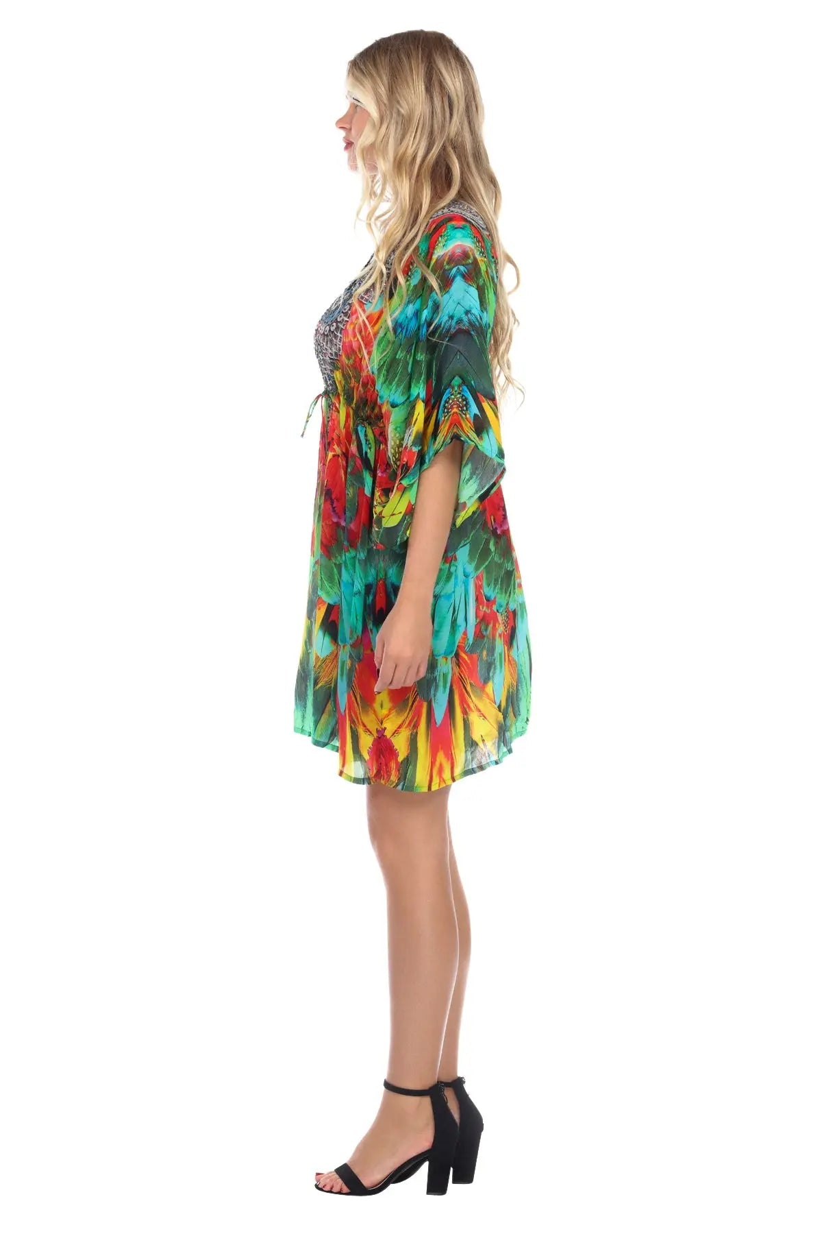 Macaw Short Robe Dress Cover up in Silk - La Moda Clothings