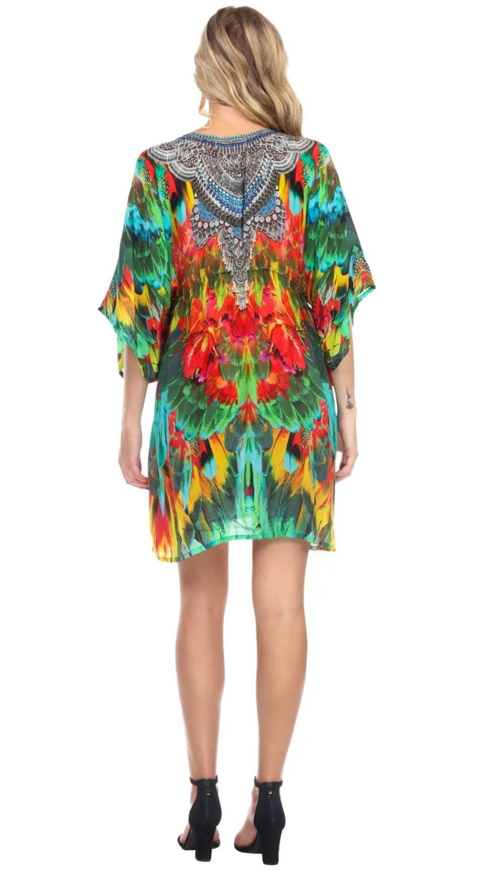 Macaw Short Robe Dress Cover up in Silk - La Moda Clothings