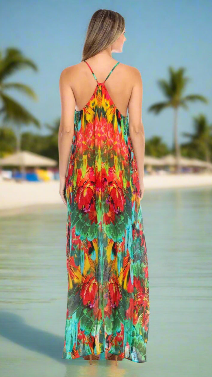 Macaw Women's T Back Front Pocket Bohemian Maxi Dress - La Moda Clothings