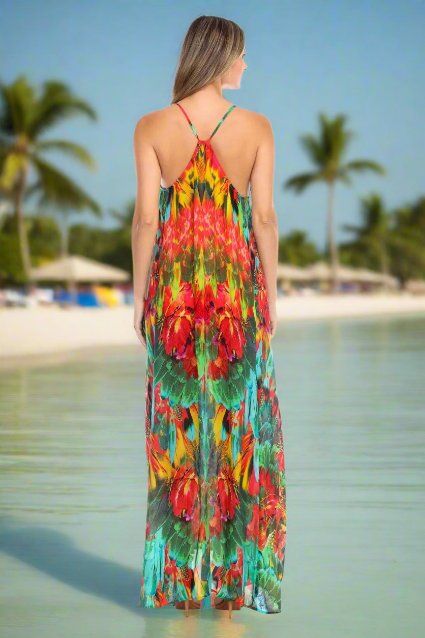 Macaw Women's T Back Front Pocket Bohemian Maxi Dress - La Moda Clothings