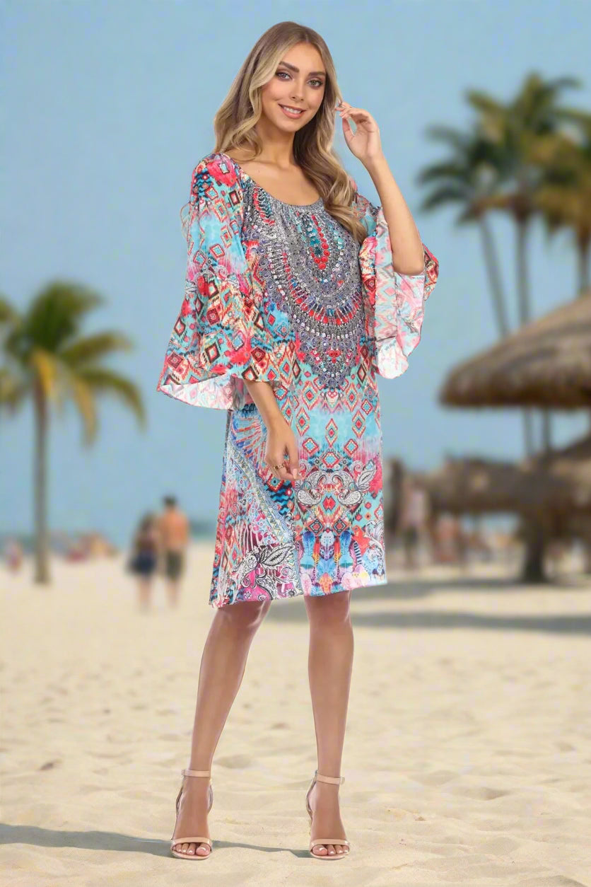 Ikat Blossom Women's Off Shoulder Mini Dress - La Moda Clothings