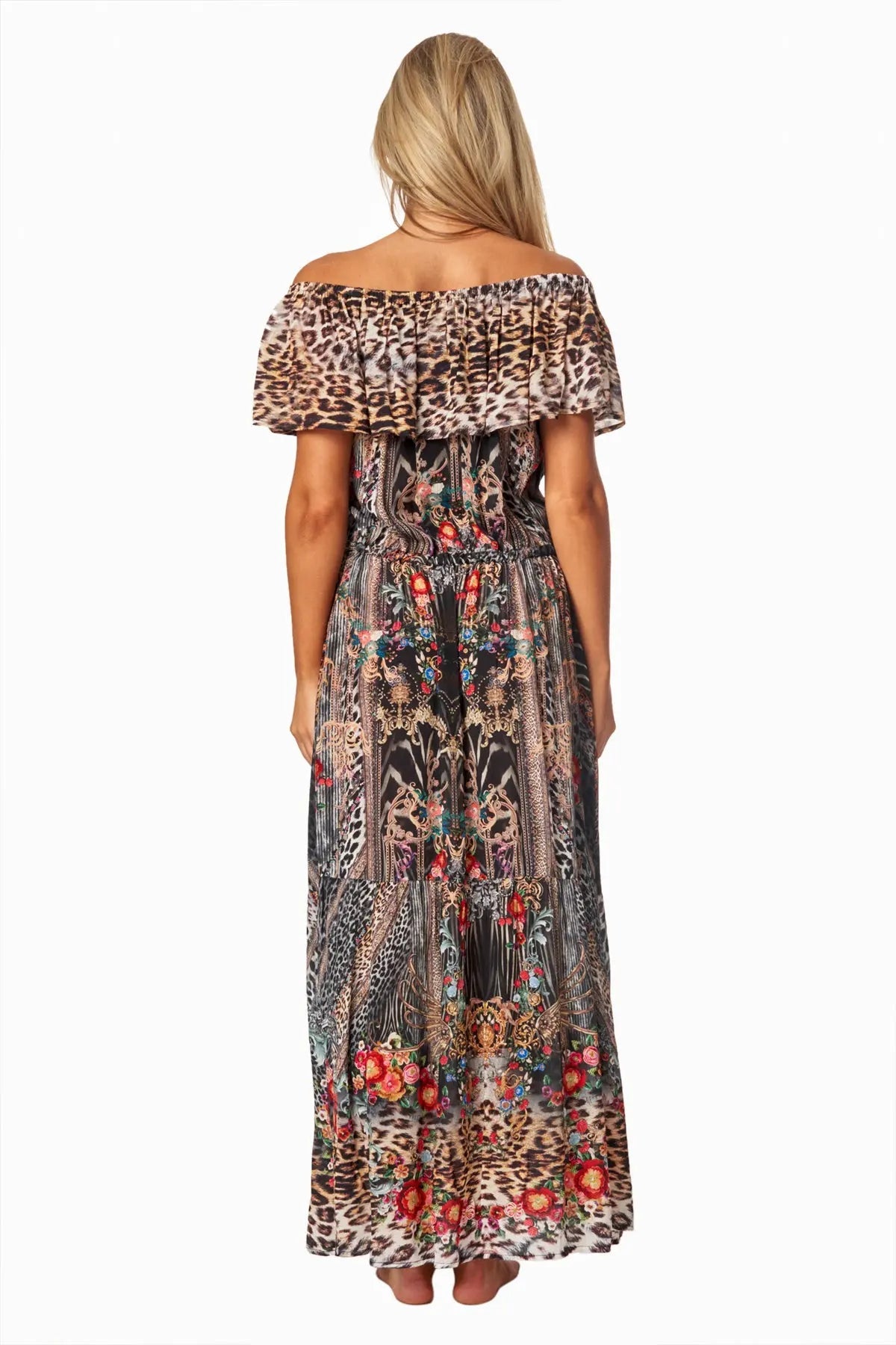 Eclectic Jungle Long Off the Shoulder Dress - La Moda Clothing