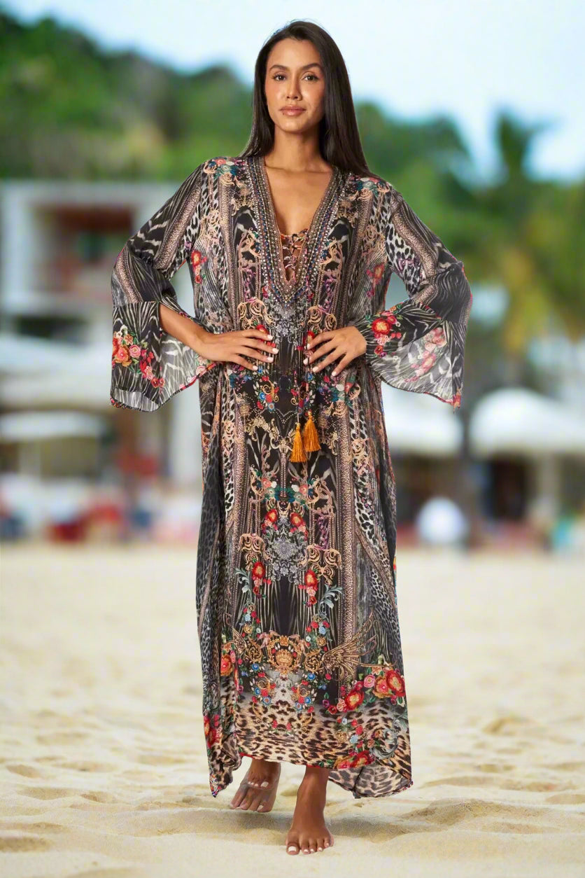 Eclectic Jungle Long Caftan Dress - La Moda Clothing