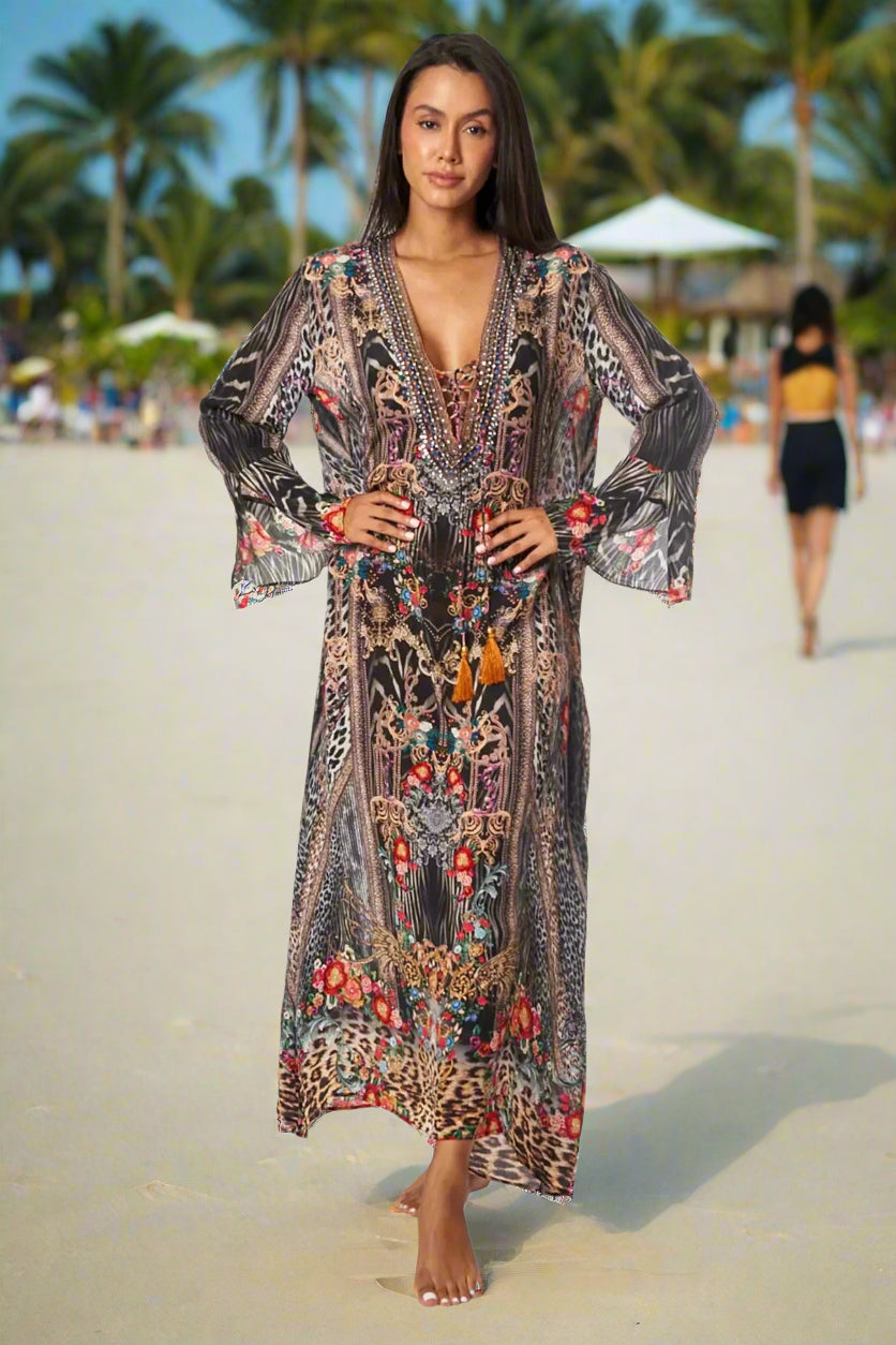 Eclectic Jungle Long Caftan Dress - La Moda Clothing