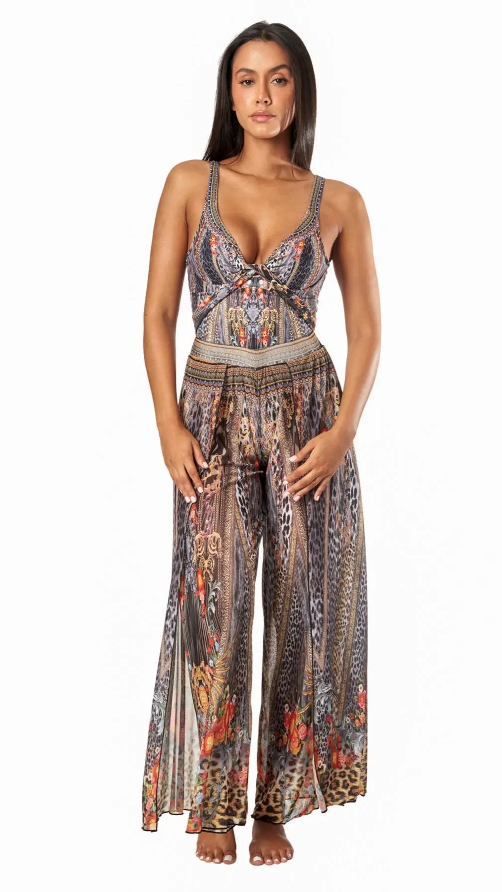 Eclectic Jungle Split Leg Pant Cover Up - La Moda Clothing