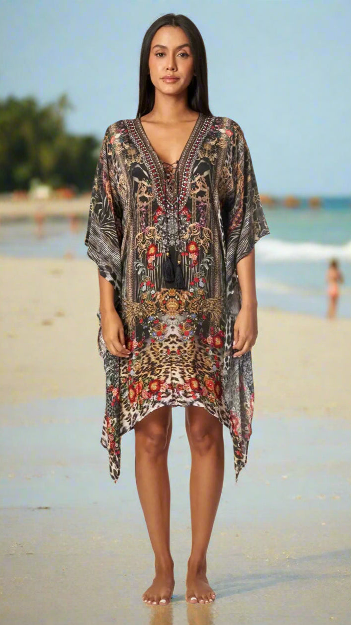 Eclectic Jungle Luxury Silk Caftan Dress - La Moda Clothing