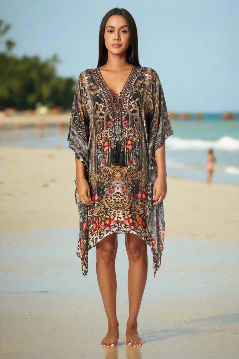 Eclectic Jungle Luxury Silk Caftan Dress - La Moda Clothing