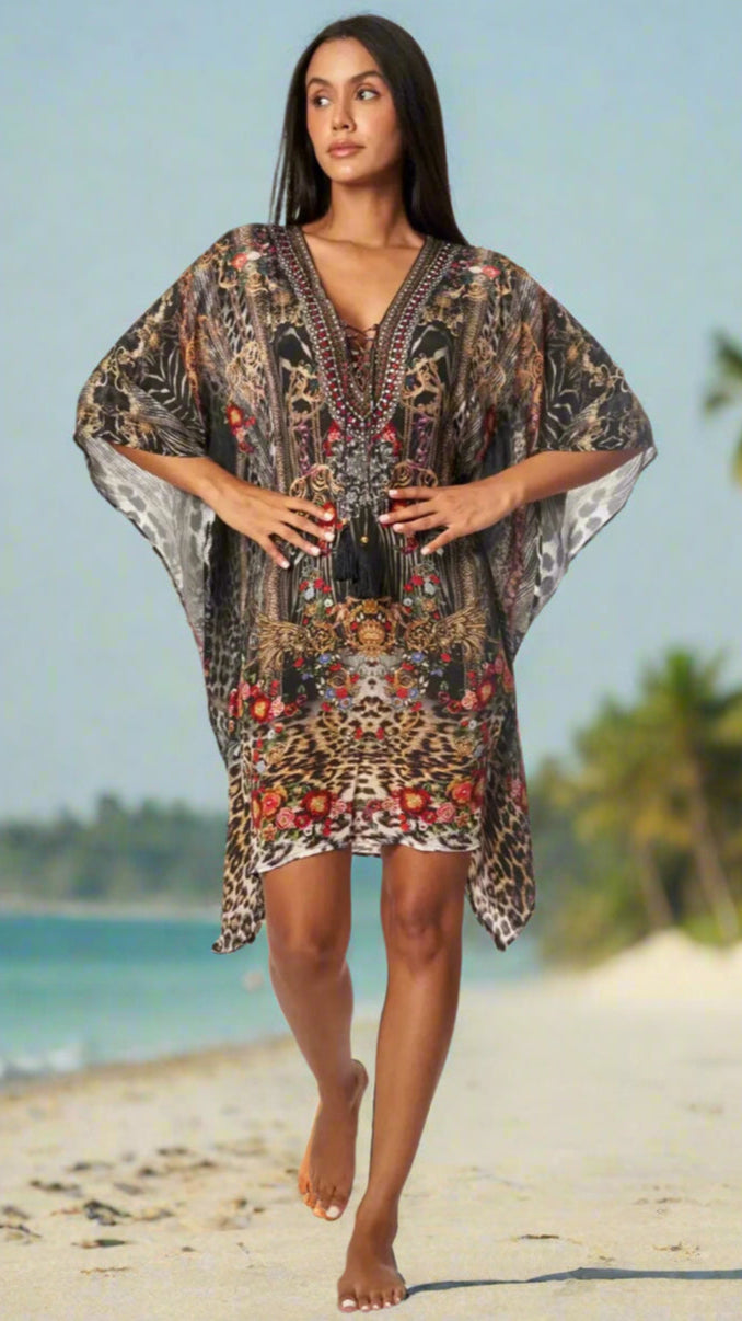 Eclectic Jungle Luxury Silk Caftan Dress - La Moda Clothing