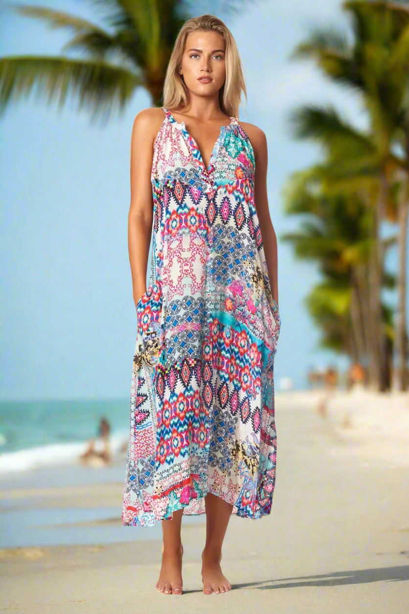 Tribal Ikat Resort Vacation Dress - La Moda Clothing