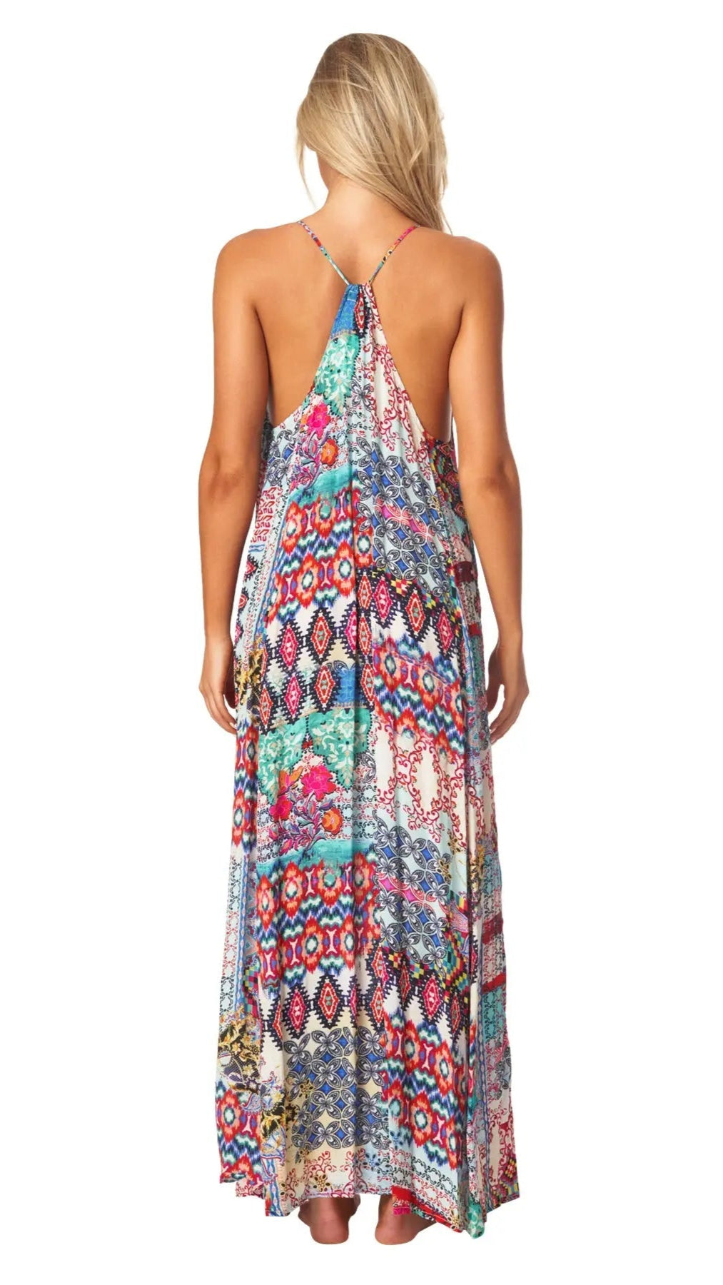 Tribal Ikat Elegant Maxi Pocket Dress in Viscose Silk - La Moda Clothing
