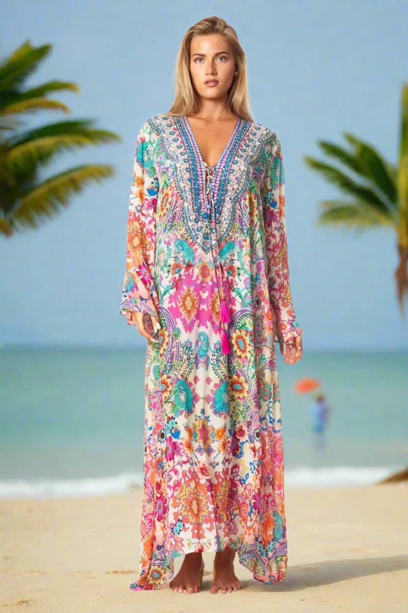 Eden Garden Long Caftan Dress - La Moda Clothing
