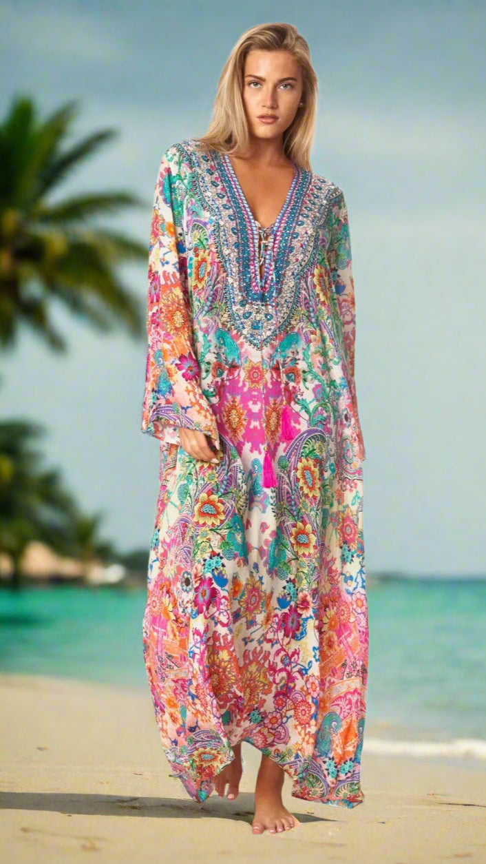 Eden Garden Long Caftan Dress - La Moda Clothing