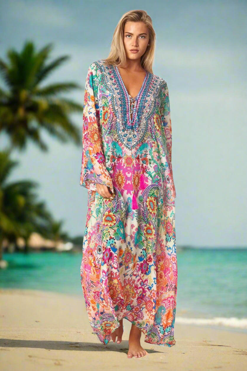 Eden Garden Long Caftan Dress - La Moda Clothing