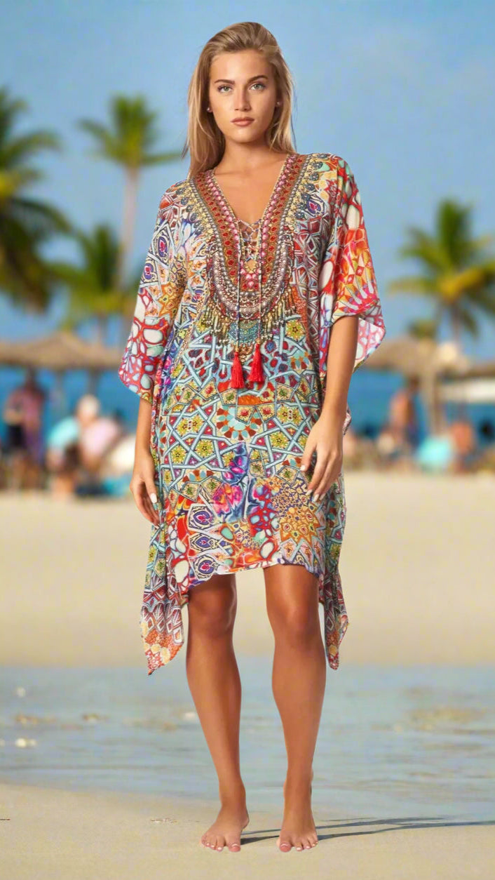 River Bed Designer Women's Beach Kaftan Dress in Viscose Silk - La Moda Clothing